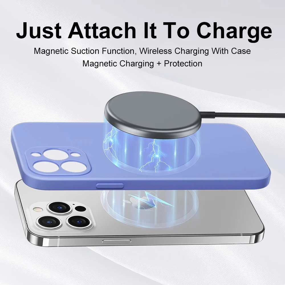 Magnetic Liquid Silicone MagSafe-Enabled Soft Case with Wireless Charging Compatibility
