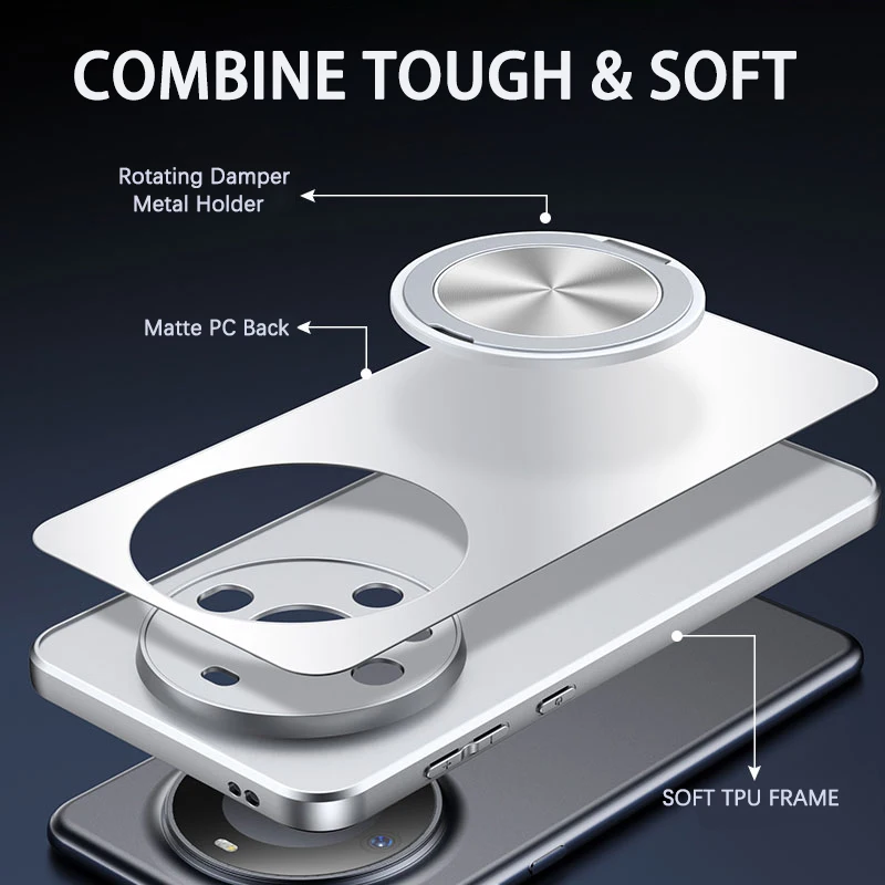 Luxury Frosted Case with Magnetic Ring and 360° Rotating Stand Holder, Lens Protective Cover