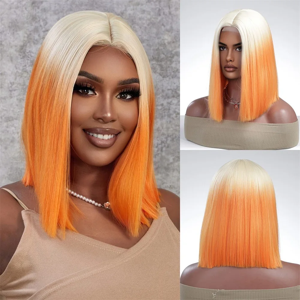 

Synthetic Wigs Short Red Wig Straight Bob Wigs for Women Middle Part Highlight Blonde Lace Front Wig Fake Hair Cosplay Hairs