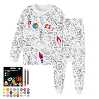 Colorable Two Piece Pajama Set for Children Boys Girls Color Your Own Handcraft Pyjamas Kids DIY Coloring Kit for Pajama Party 2
