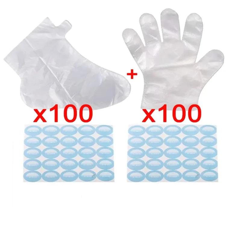 100PCS Transprent Disposable Hand Foot Bags Prevent Infection Remove Chapped Foot Hand Care SPA Wax Covers Bath Gloves Socks
