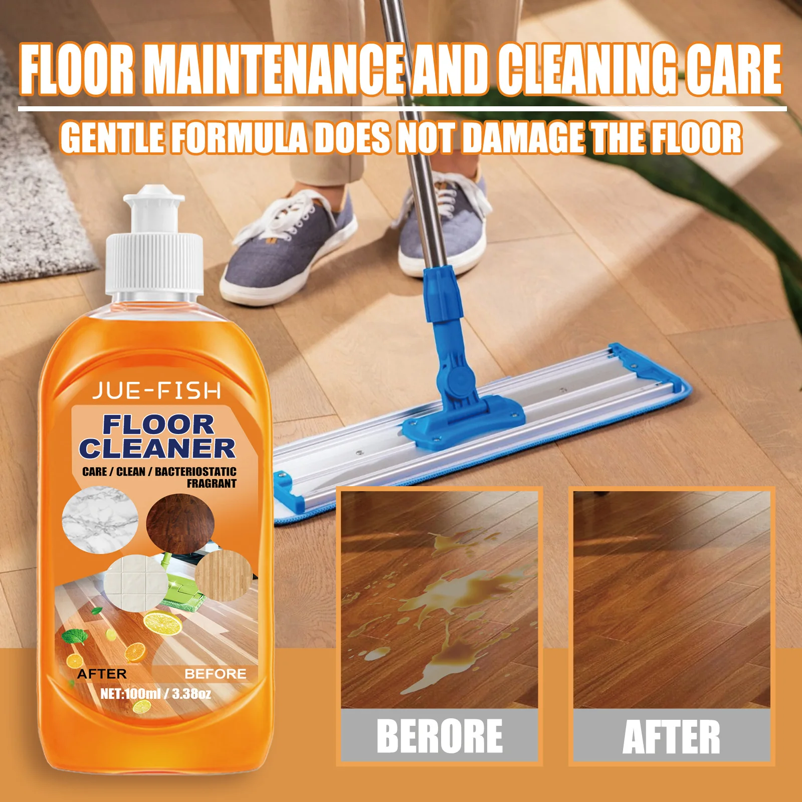 JueFishPowerfulflooringdetergentwoodfloorcleanerdecontamination