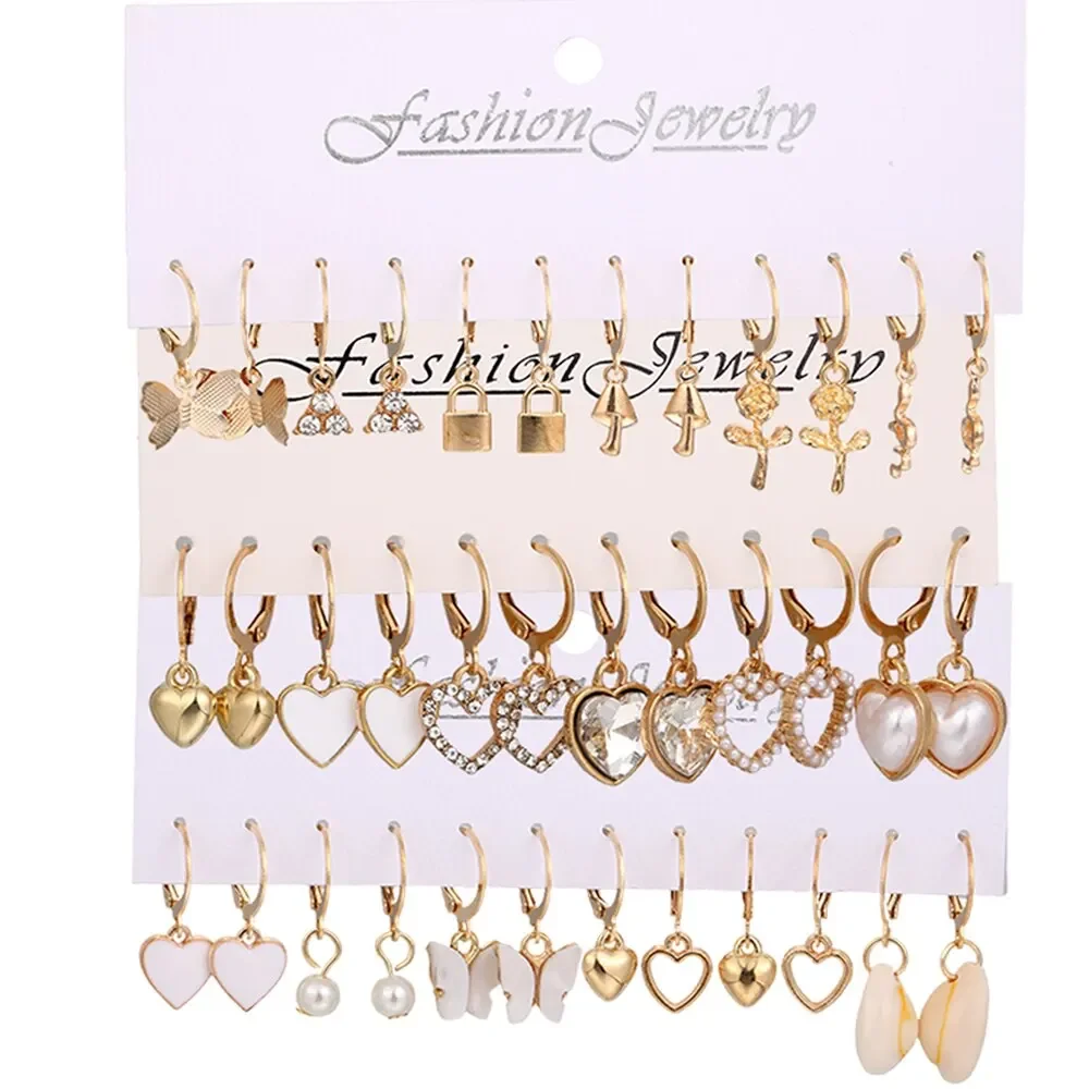 Fashion 18 Pairs Of Lady Earrings Boho Snake Butterfly Mushroom Lock Zircon Pearl Love Earring Sets for Women 2024 Jewelry Gifts