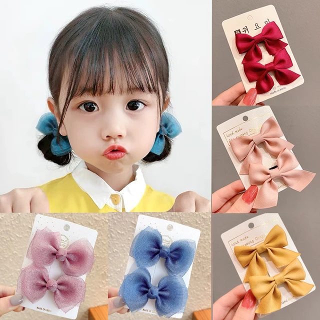 2 Pcs/set Baby Girls Ribbon Bow Clips Hairpins Cute Baby Girl Flower Metal Hair  Bows Clip Headwear Hair Accessories