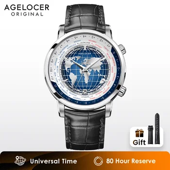 AGELOCER Original World Time Watch Men's Luxury Business Formal Automatic Mechanical Watch Birthday Gift for Men 1