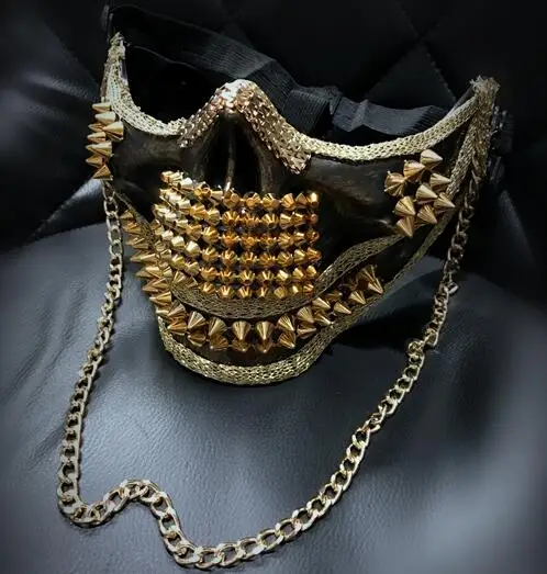 

Pumk Mask Skeleton Spikes Nightclub Performance Gold Men Dance Stage