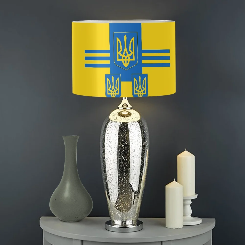 

Sunflower Ukraine Flag and Ukraine Pin Badge Screen Lamp Shape PVC Cylindrical Floor Lampshade Decor Custom Lamps Covers