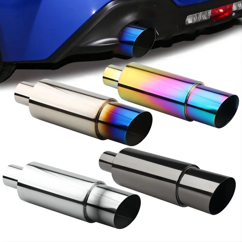 

1PCS Universal 370mm Car Exhaust Systems Muffler Silver Black Car Exhaust Muffler Tip Stainless Pipe Rear Tail Throat