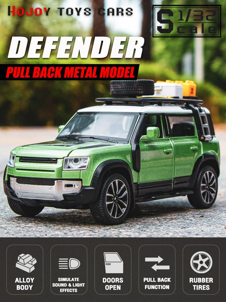 Scale 1:32 For Land Rover Defender Off-Road Car Diecast Metal Alloy Model Sound Light Pull Back Car Toy Decorative Ornaments 4 Scale 1:32 For Land Rover Defender Off-Road Car Diecast Metal Alloy Model Sound Light Pull Back Car Toy Decorative Ornaments