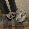 Summer 2025 French Design Pointed Toe High Heels Crystal Embellished Slim Stiletto Women's Single Shoes Elegant Minimalist Footw