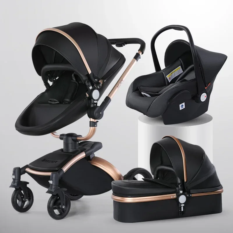 Baby stroller 3in1 with car seat removable basket High landscape eggshell PU leather baby stroller baby car luxury carriage Baby stroller 3in1 with car seat removable basket High landscape eggshell PU leather baby stroller baby car luxury carriage
