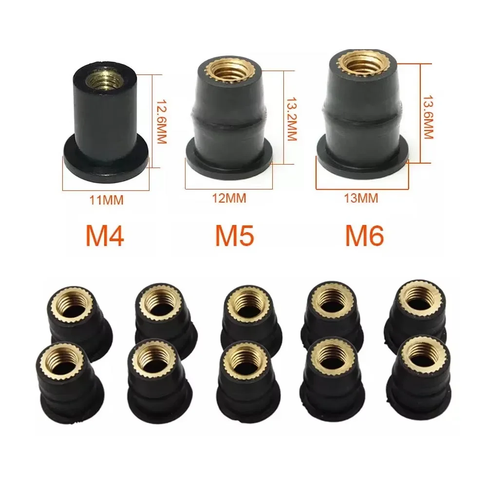 Motorcycle M4 M5 M6 Metric Rubber Well Nuts Windscreen Fairing Cowl Anodized Aluminum Moto Screws Bolts Accessories