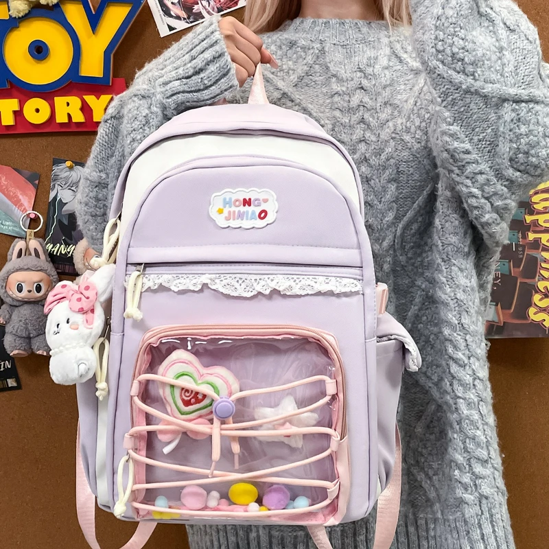 New Color Matched Backpacks Bag Stylish and Cute School Ita Bag, Sweet and Fashionable Nylon Bag 1