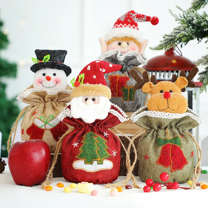 

Подарок на Рождество/конфеты сумки, Санта-Клаус, снеговик, стандартная Подарочная сумка на шнурке, украшение для дома, новогодние подарки, упаковка для Яблоков