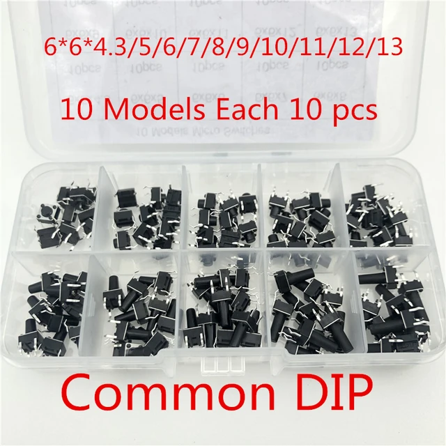 10 Models 6*6 Tact Micro Switch Tactile Push Button Kit 2P 4P 4.3 5