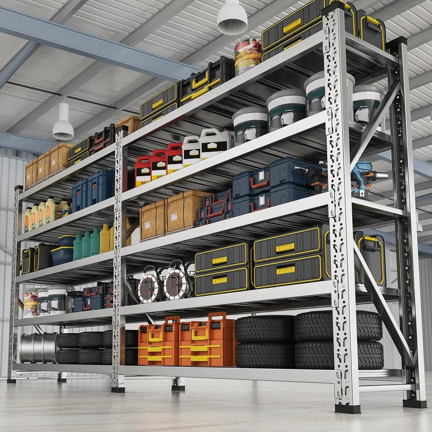 78"W Garage Shelving 4400LBS Heavy Duty Garage Shelving Units and Storage Adjustable 5 Tier Stainless Steel Industrial Shelves 6