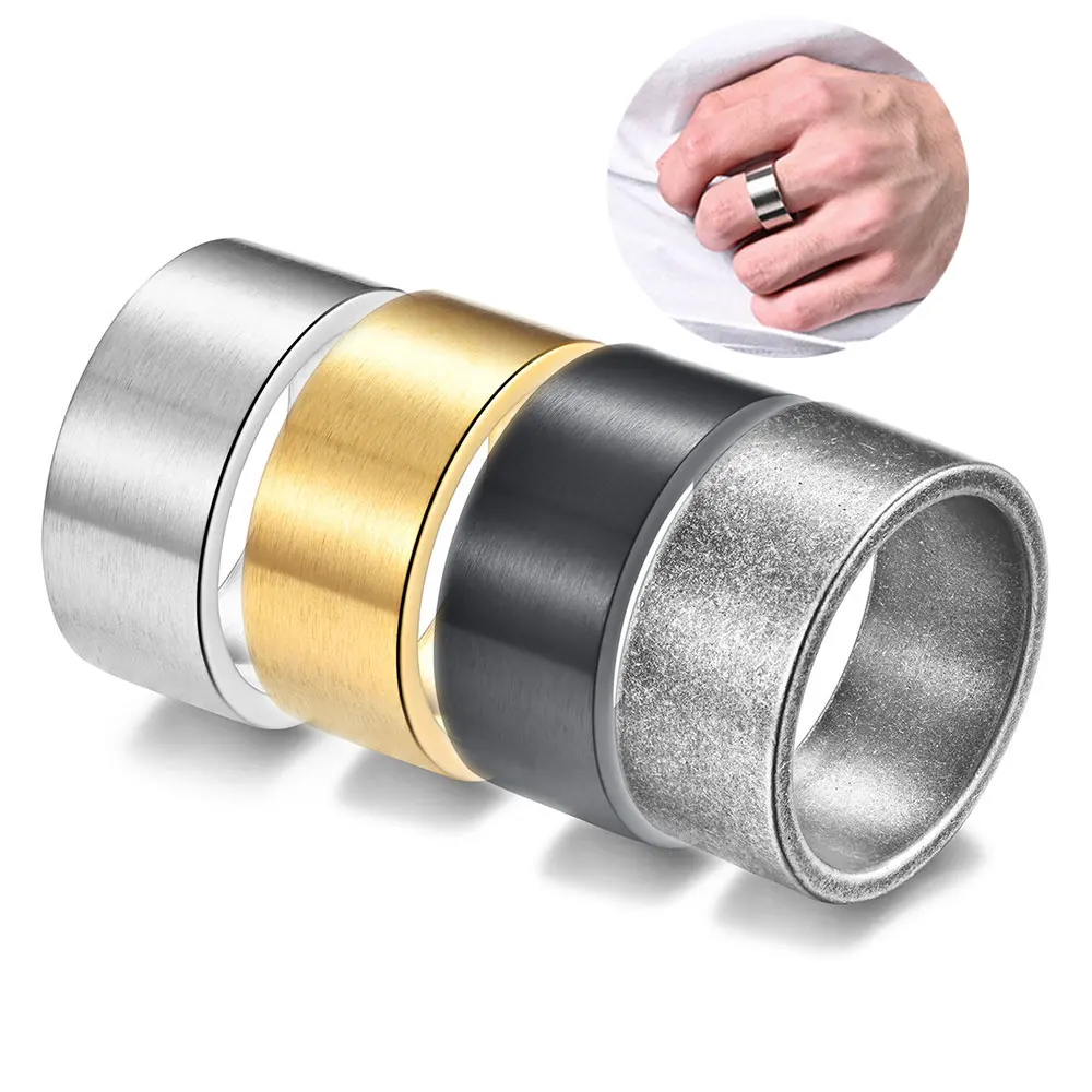 10mm/16mm Wide Flat Matte Brushed Titanium Steel Women Ring Retro Men's Ring