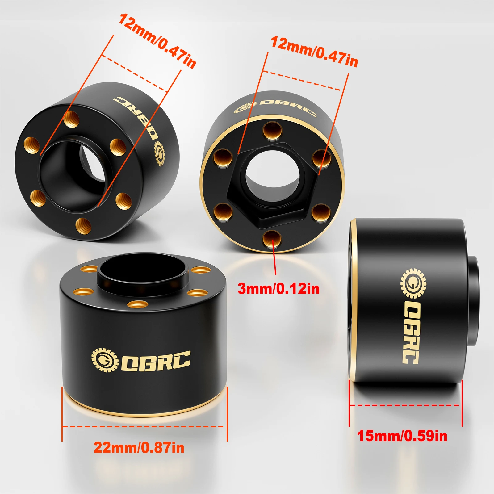 OGRC Brass Weights 12mm Hex Hub Wheel Adapter Widen 6/9/ 15/22mm for 1/10 SCX10 TRX4 GEN7 8 1.9 2.2Inch RC Crawler Wheels – Detail 12