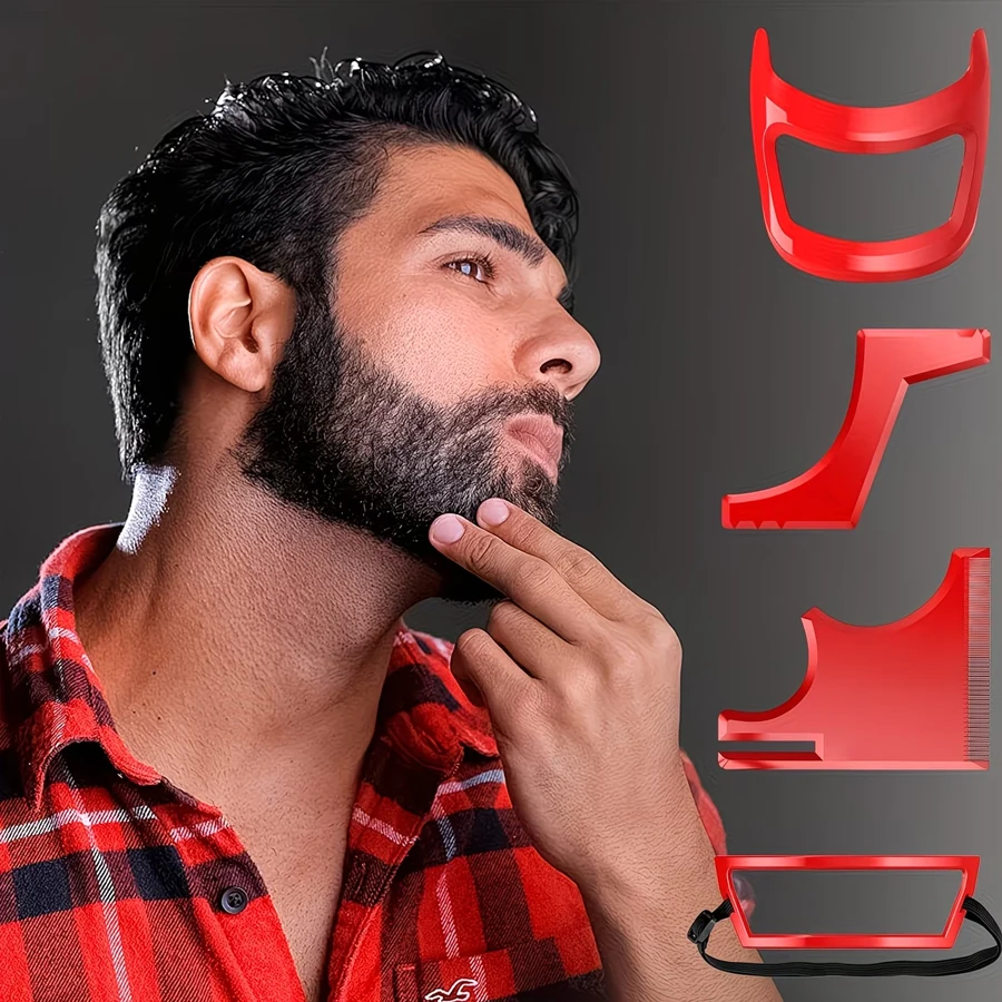 Set di strumenti per lo styling della barba con quattro guide modellanti per la rasatura, la definizione dei contorni, delle baffi e delle barbe a collare. - immagine 6