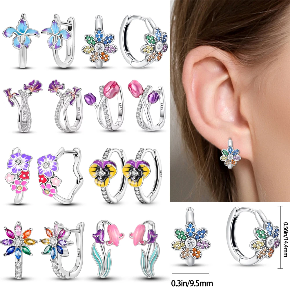 Colorful Double Layer Earrings 925 Sterling Silver Starry Moon&Cat and Dog Cute Pet Flower Earrings Girl Jewelry