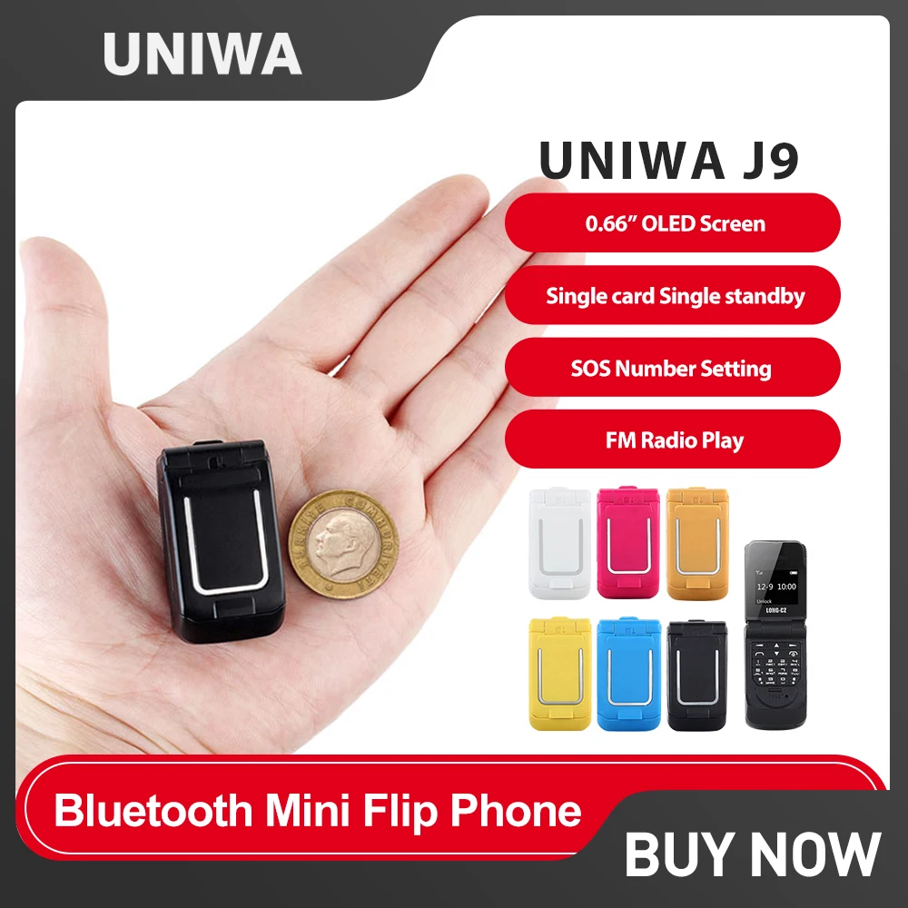 Uniwa-Mini Flip Cellulare Con Pulsante, Wireless Bluetooth Dialer, Fm Magic Voice, Auricolare Vivavoce, Flip, J9, 2G