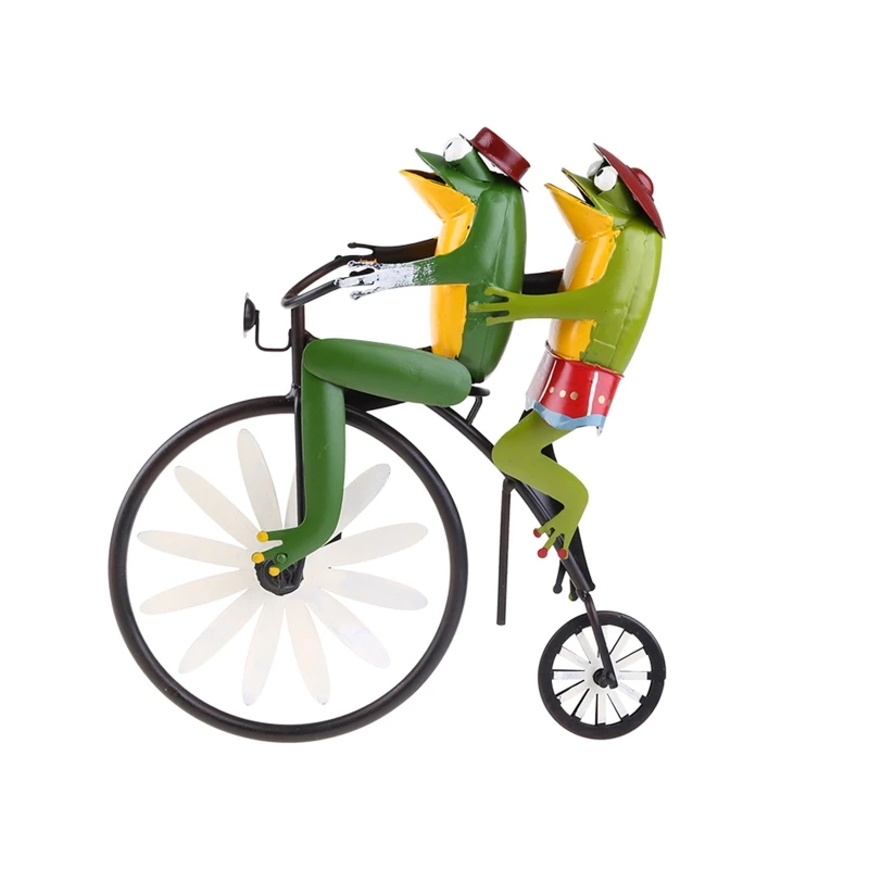 

Vintage Wrought Iron for Frog Riding Wind Spinner with Standing Rod Animal Motorcycle Garden Pile Windmill for Yard 45BE