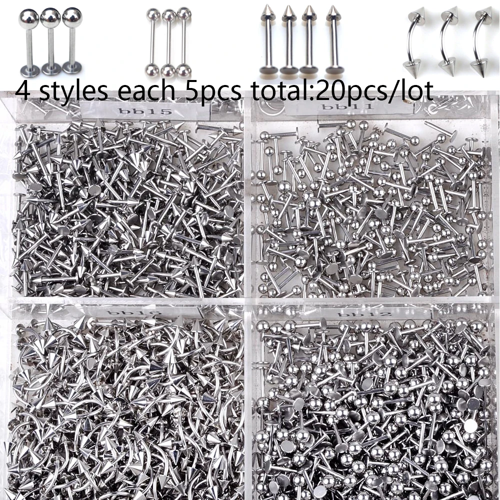 20/45 Pcs/Lot Stainless Steel Tongue Ear Rings Bars Barbell for Woman Man Unisex Body Piercing Jewelry