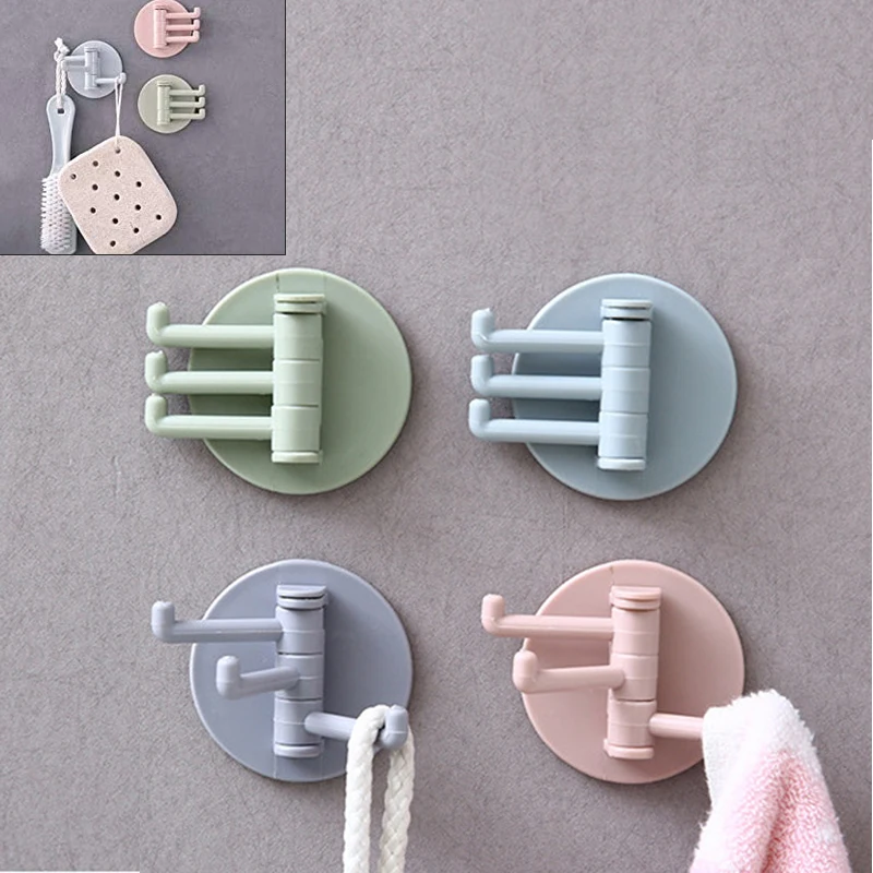 

1PC Three Branch Rotatable Self Adhesive Key Hooks No punching Kitchen Wall Hanger Bathroom Kitchen Supplies Hooks