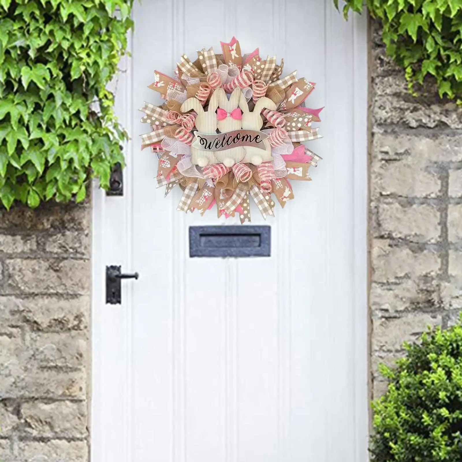 

Round Easter Bunny Wreath Hanging Garland Home Spring Decor