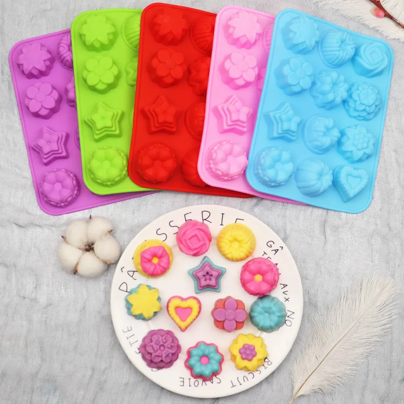 

Wedding 12 Flowers Form For Muffin Silikon Bakeware Rubber Baking Chocolate Silicon Mould Jelly Sugar Candy Kitchen Accessories
