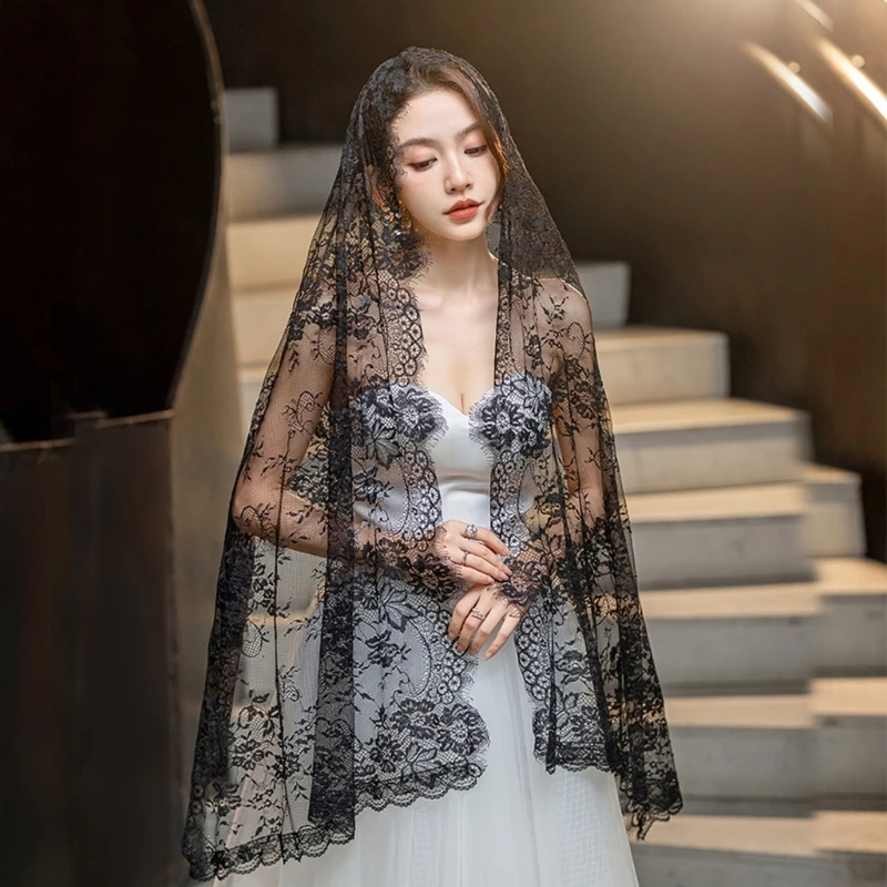 Catholic Mantilla Mass Veil Religious Ceremony Veil Embroidery Church Lace Veil for Religious Prayer 4