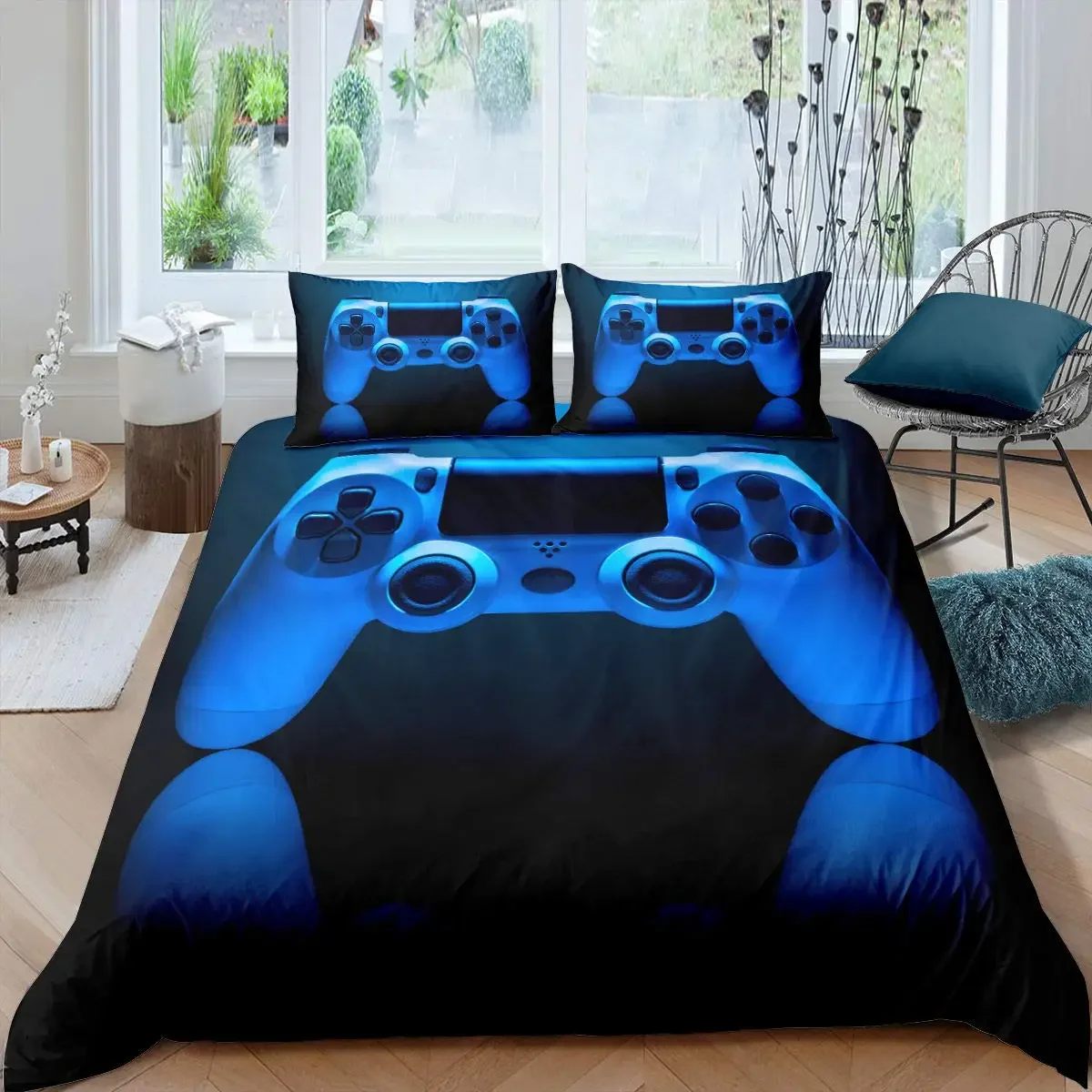 Gamer Duvet Cover for Boys Gaming Cool Games Gamepad Bedding Kids Teen Gifts Video Game Controller Modern Gradient Red and Blue 3