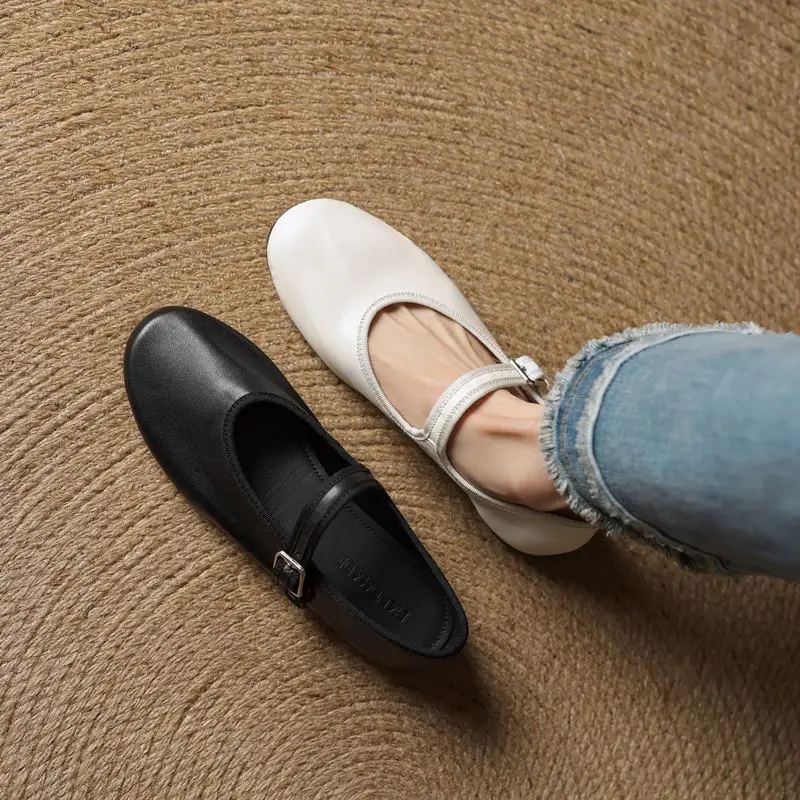 MORAZORA Ins Hot Genuine Leather Shoes Women Flats Buckle Strap Mary Janes Flat Shoes Spring Summer Ladies Dress Daily Shoes 3