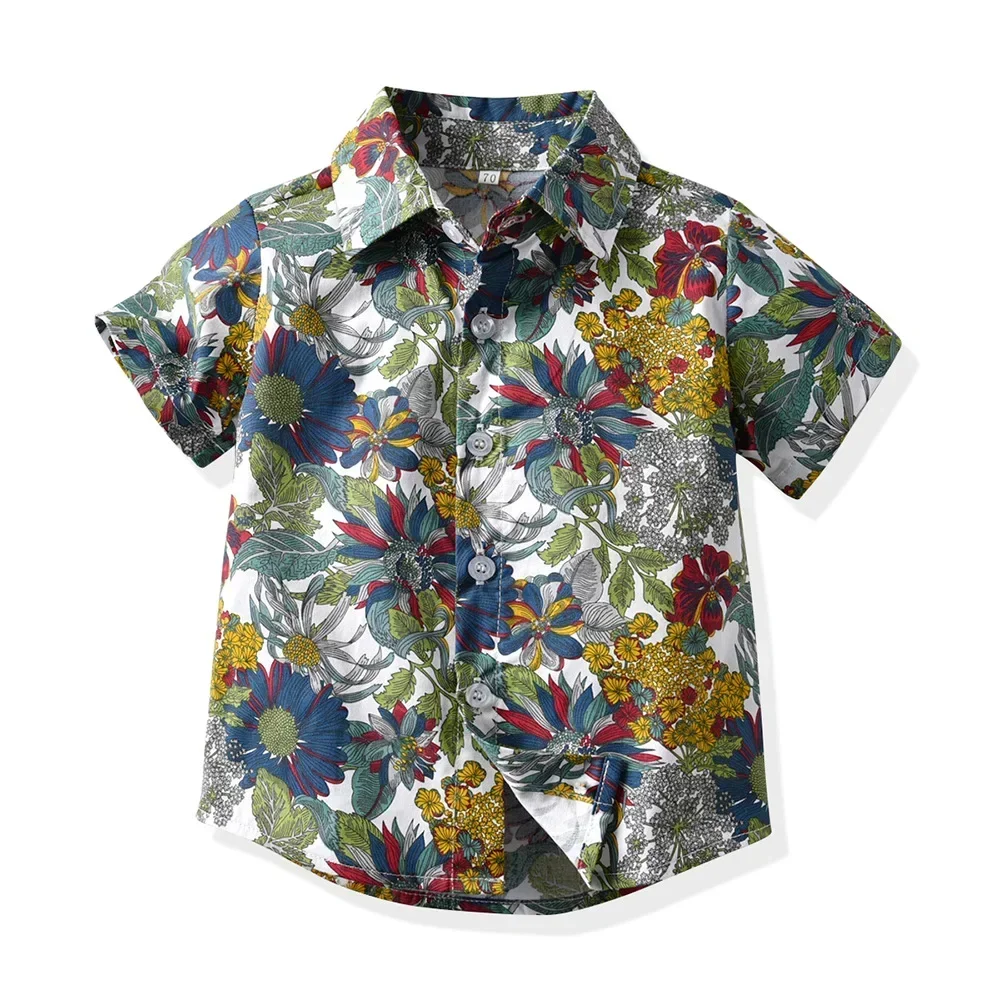 Seaside Holiday Dad-son Matching Summer Shirt Beach Style Short-sleeved Flower Shirt Family Matching Shirts Dad and Son Shirts 6