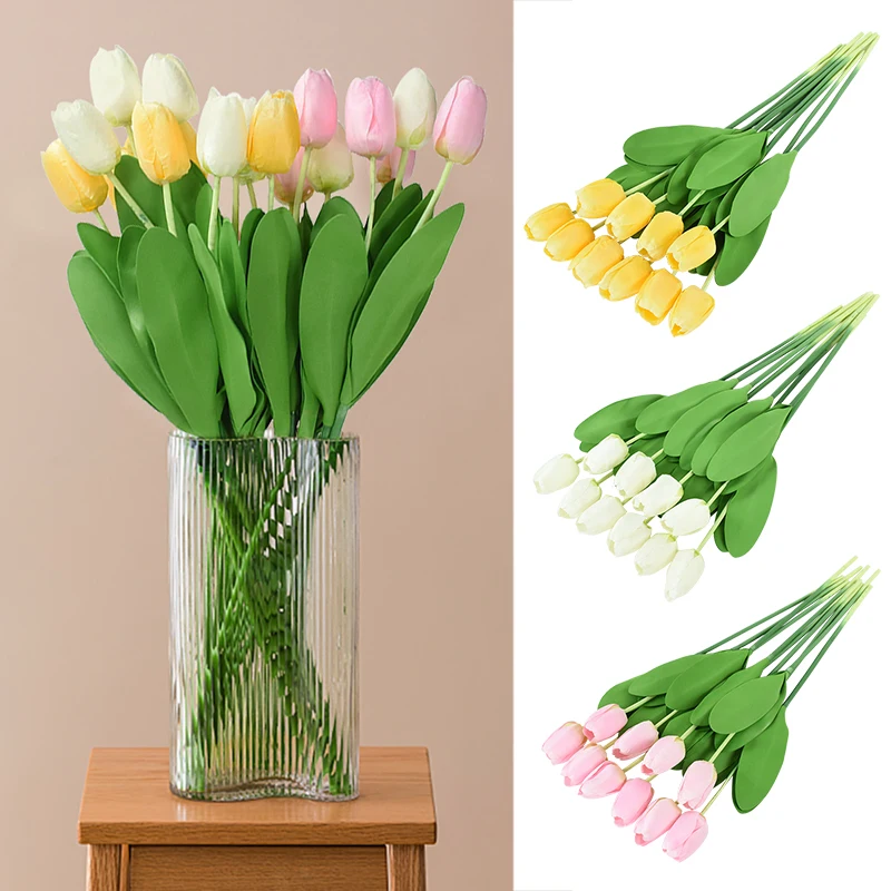 

5pcs 63cm Tulips Artificial Flowers Bouquet Real Touch Wedding Fake Flower Bouquet Bridal Home Garden Decoration Valentines Day
