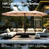 15ft Large Patio Umbrellas with Base Included, Outdoor Double-Sided Rectangle Market Umbrella with Crank Handle, for P 2