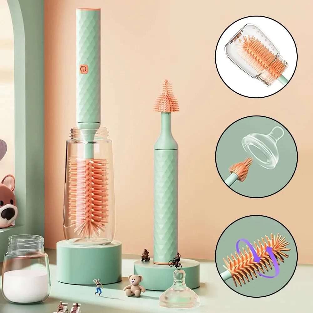 Cleaning Brush Electric Bottle Brush Waterproof 360 Degree Rotating Long Handled Silicone Straw Pacifier Cleaning Bay 3Pcs