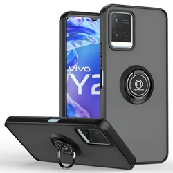 Magnetic Ring Holder Shockproof Matte Case with TPU Bumper for VIVO T2 5G (Black - Black)