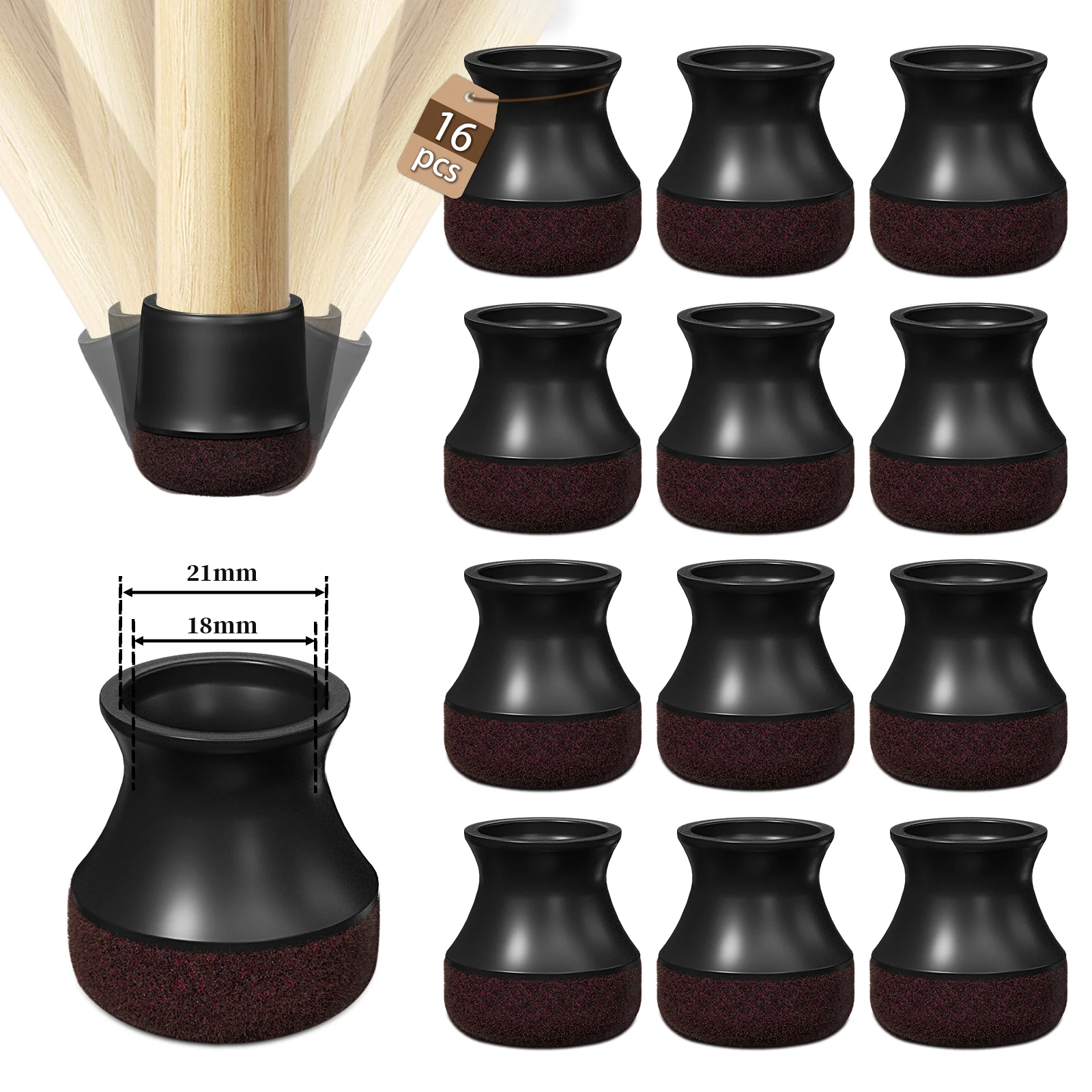 Chair Leg Protectors with Felt Pads for Floor Protection, 16-Piece Set