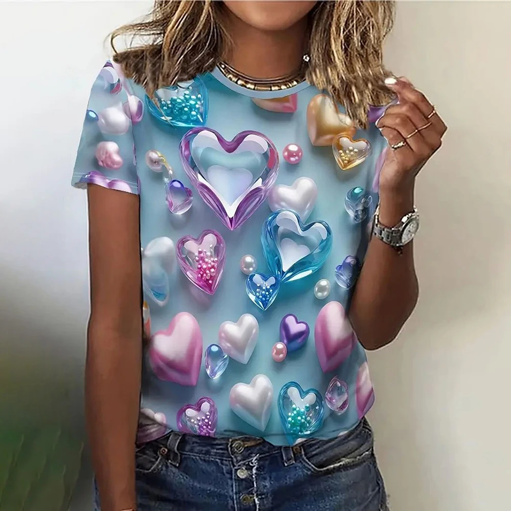 3D Love Print T Shirts Clothes Child Girl Summer Round Neck Fashion Casual Tees Summer Outdoor Short Sleeve Tops Childs Clothing 4