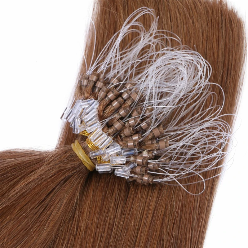 Mongolian Straight Natural Hair Extensions Micro Ring Human Hair 100 Strands Pre Bonded Micro Loop 14"-28" Fusion Human
