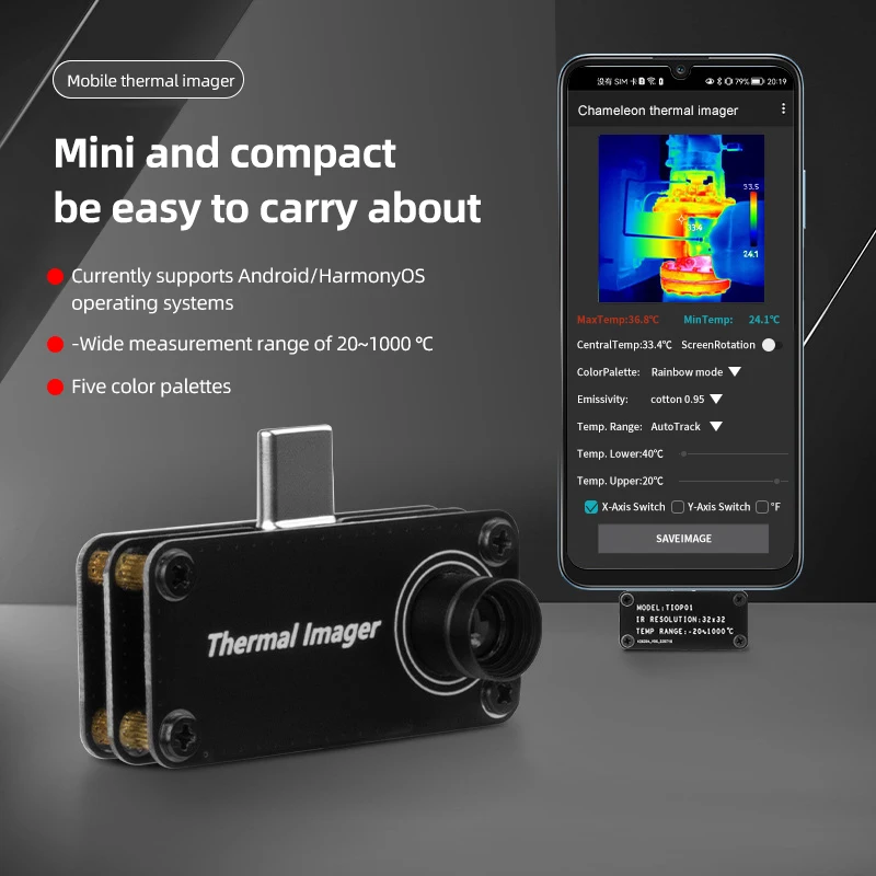 TIOP01 Thermal Imager Night Vision Infrared Imaging Camera Temperature Measurement -20~1000&deg;C for Android Type-C Circuit Repair