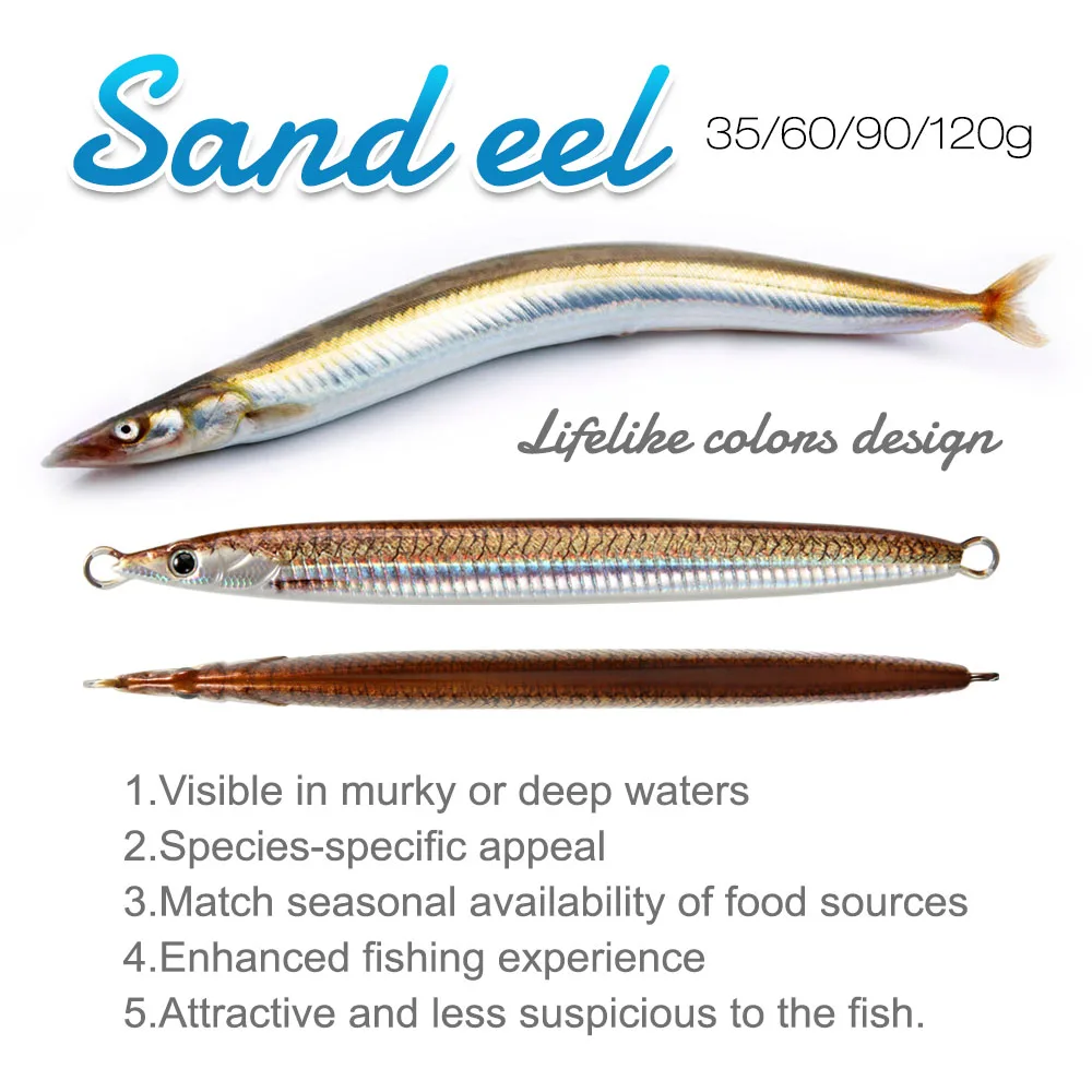 Fishing Lures Sand Eel Jig 35g 60g 90g 120g Fast Sinking Shore Jigging Lifelike Jig Offshore Long Cast Sea