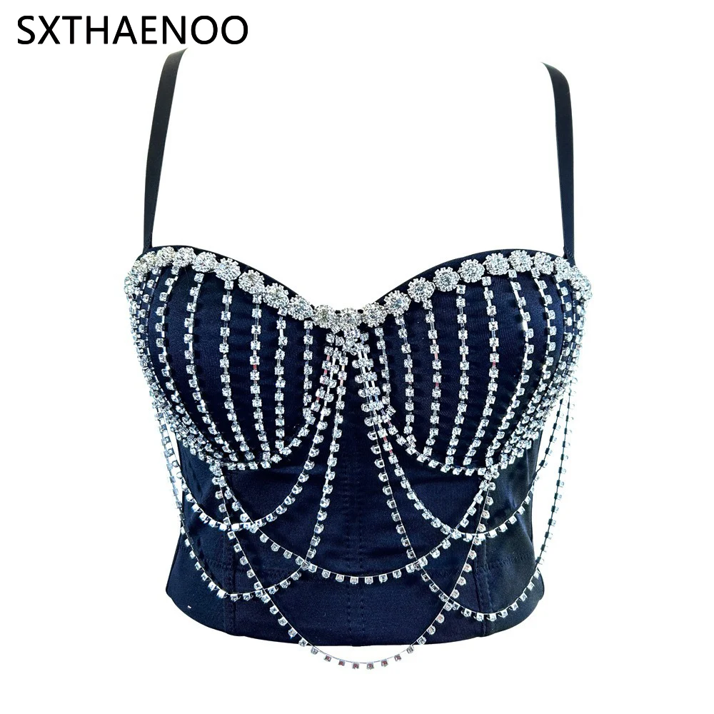 

SXTHAENOO 2023 Trendy Women Sexy Backless Cross Diamond Tassel Corset Club Top Carnival Party Costumes Comfort Sleeveless Vests