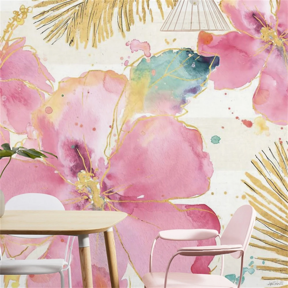 sala flores cor de rosa custom mural 01