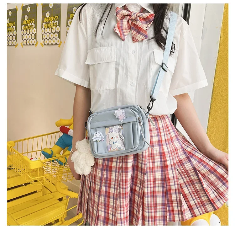 Japanese Cute Shoulder Bags  Teenage Girls Transparent Bags New Sweet Canvas Crossbody Bags School Style Bolso Mujer