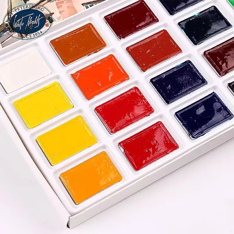 Russian White Nights Solid Watercolour Paint Set 16/24 Color Watercolor Brush for Beginners Student Drawing Art Supplies