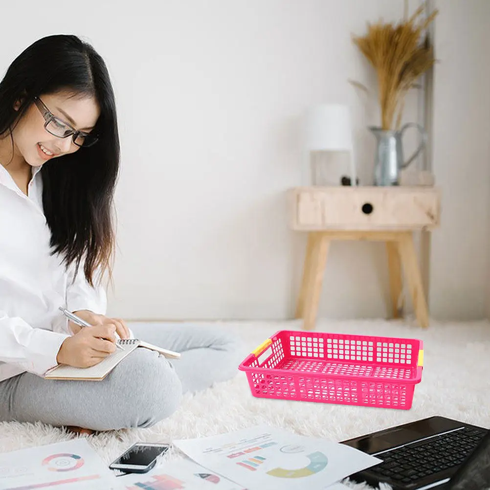 5Pcs 플라스틱 보관 바구니 주최자 문서, 간식, 교실, 사무실 사용을 위한 다채로운 쌓을 수 있는 파일 바구니