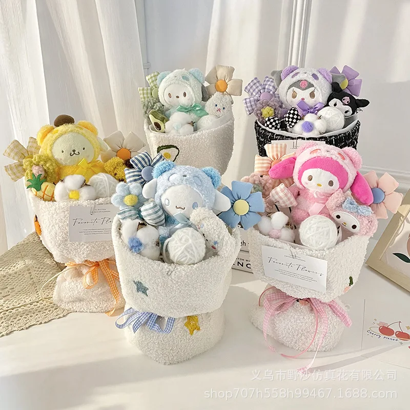 

Sanrio My Melody Kuromi Cinnamoroll Cute Plush Doll Toys Bouquet Artificial Flowers Valentine's Day Anniversary Girlfriend Gifts