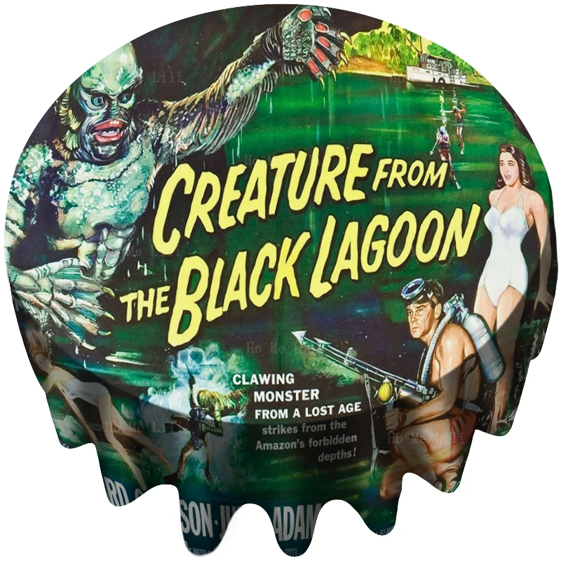 

Classic Film Poster Collage Horror Movie Black Lagoon Monster Jungle Adventure Round Tablecloth By Ho Me Lili For Tabletop Decor